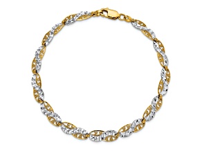 14k Yellow Gold and Rhodium Over 14k Yellow Gold Diamond-Cut Filigree Link Bracelet