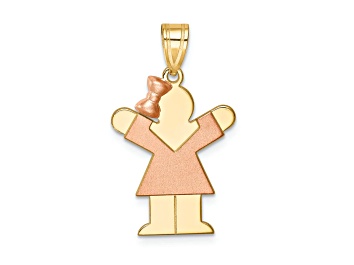 Picture of 14k Yellow Gold and 14k Rose Gold Satin Small Girl with Bow on Left Charm