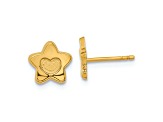 14k Yellow Gold Satin and Polished Heart in Star Stud Earrings