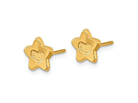 14k Yellow Gold Satin and Polished Heart in Star Stud Earrings