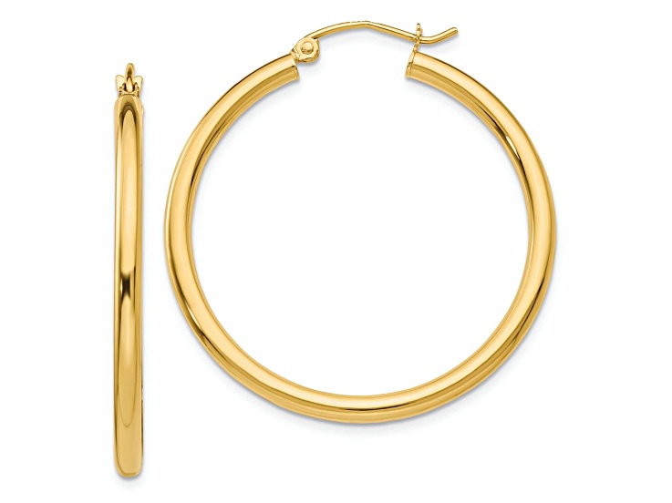 10k Yellow Gold Polished 1 3/8" Tube Hoop Earrings