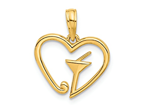 14k Yellow Gold Polished Martini In Heart Pendant