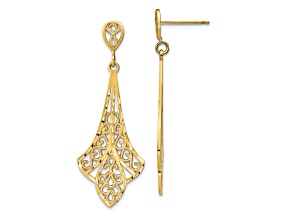 14k Yellow Gold Diamond-Cut Filigree Dangle Earrings