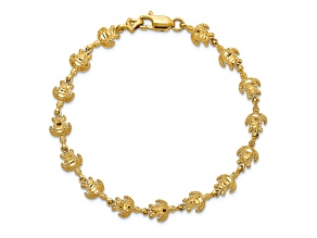 14k Yellow Gold Polished and Textured Turtle Link Bracelet