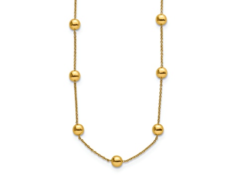 14K Yellow Gold 8mm Bead and Cable Link 34-inch Necklace