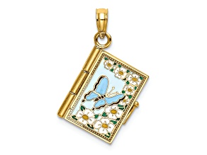 14K Yellow Gold 3-D Enamel Ecclesiastes Book Moveable Pages Charm