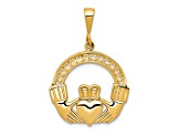 14k Yellow Gold Textured Claddagh Pendant