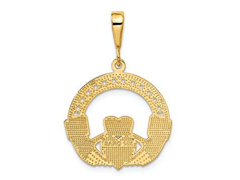 14k Yellow Gold Textured Claddagh Pendant