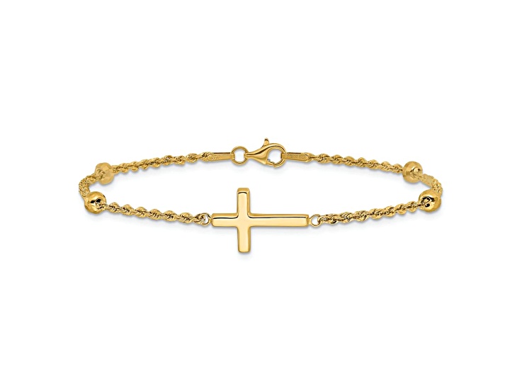 ブレスレット STONEHENgE Connection 14K Bracelet 14k Yellow Gold Diamond-Cut Beaded Cross Bracelet - 1BLSTA | JTV