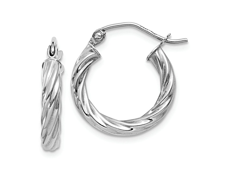 Rhodium Over 14k White Gold Polished 3/8" Twisted Hoop Earrings