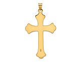 14k Yellow Gold Polished and Textured Solid Fleur-de-Lis Cross Pendant