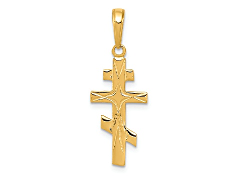 14K Yellow Gold Eastern Orthodox Cross Pendant