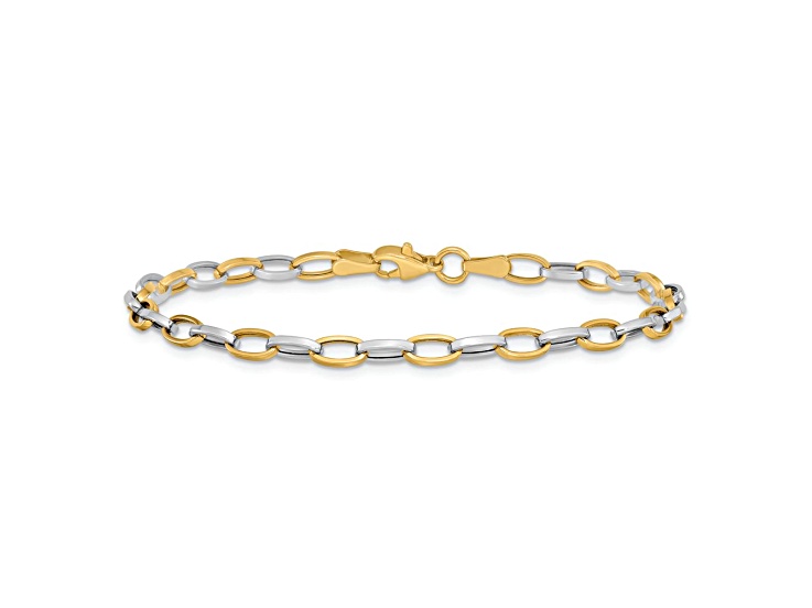10k Yellow Gold and 10k White Gold 4mm Polished Open Link Bracelet