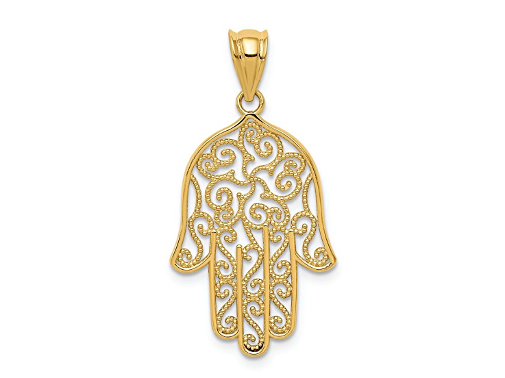 14k Yellow Gold Filigree Hamsa Pendant