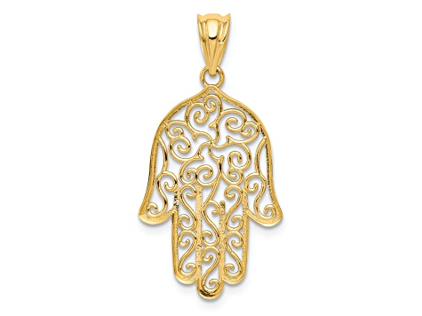 14k Yellow Gold Filigree Hamsa Pendant