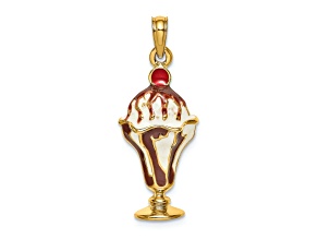 14k Yellow Gold Chocolate Ice Cream Sundae with Cherry Top Charm