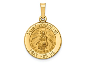 14K Yellow Gold Polished and Satin St Peregrine Medal Hollow Pendant