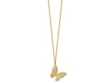 14K Yellow Gold Textured and Polished Butterfly 18-inch Necklace