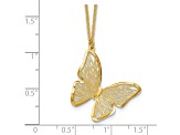 14K Yellow Gold Textured and Polished Butterfly 18-inch Necklace