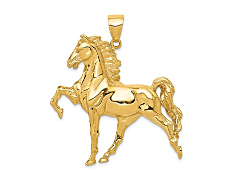 14k Yellow Gold Solid Polished Open-backed Horse Pendant