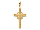 14K Yellow Gold Green Enamel Claddagh Cross Pendant