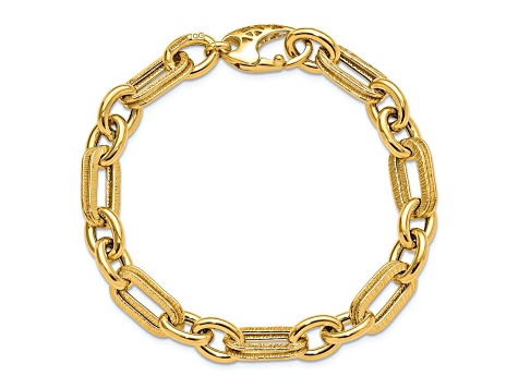 14K Yellow Gold Polished and Textured Fancy Link Bracelet