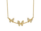 14K Yellow Gold Polished Filigree 3-Butterfly Bar Necklace