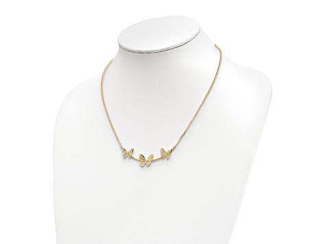 14K Yellow Gold Polished Filigree 3-Butterfly Bar Necklace