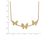 14K Yellow Gold Polished Filigree 3-Butterfly Bar Necklace