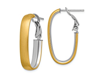 Picture of 14K Yellow Gold and Rhodium Over 14K Yellow Gold 1 1/8" Polished Satin Oval Hoop Earrings