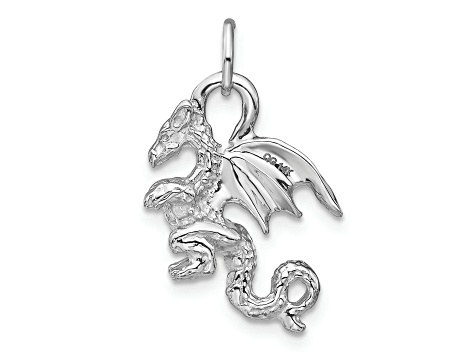 14k White Gold Solid Polished 3D Dragon pendant