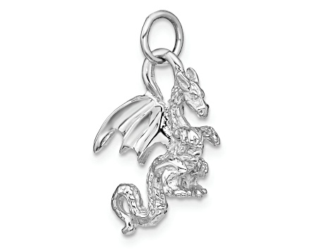 14k White Gold Solid Polished 3D Dragon pendant