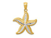 14k Yellow Gold and Rhodium Over 14k Yellow Gold Diamond-Cut Starfish Pendant