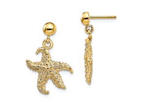 14K Yellow Gold 3D Textured Starfish Dangle Earrings