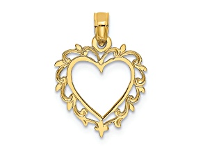 10K Yellow Gold Textured Heart with Lace Trim Charm