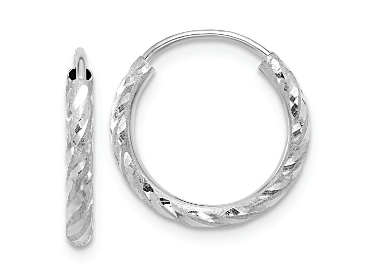 Rhodium Over 14k White Gold Polished, Satin and Diamond-Cut 9/16" Endless Hoop Earrings