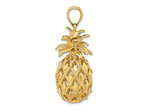 14k Yellow Gold Textured and Polished 3D Pineapple Charm