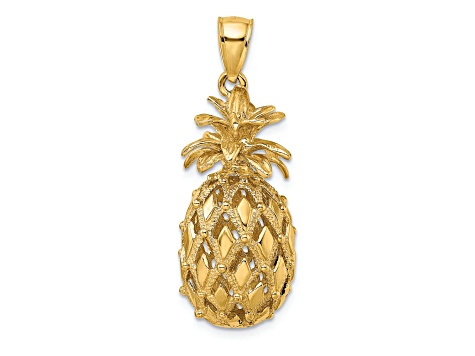 14k Yellow Gold Textured and Polished 3D Pineapple Charm