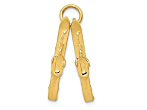 14k Yellow Gold Textured Pair Of Skis Charm Pendant