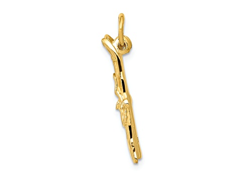 14k Yellow Gold Textured Pair Of Skis Charm Pendant