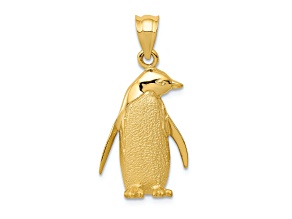 14k Yellow Gold Satin Penguin Pendant