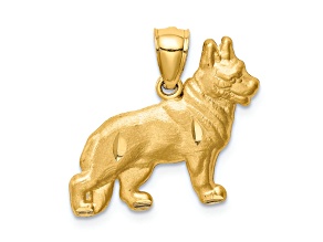 14k Yellow Gold Diamond-Cut Brushed German Shepherd Pendant