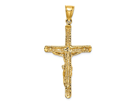 14K Yellow Gold Textured Crucifix Charm