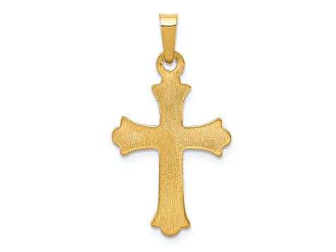 14K Yellow Gold Hollow Fleur De Lis Cross Pendant