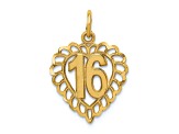 14k Yellow Gold Brushed and Diamond-Cut Number 16 in a Heart Charm