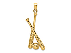 14k Yellow Gold 2D Textured Baseball Bats and Ball Charm