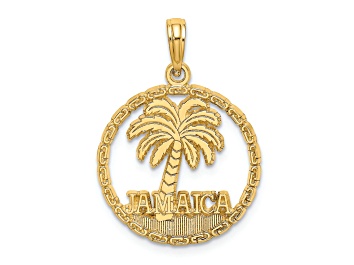 Picture of 14k Yellow Gold Textured Jamaica With Palm Tree Inside Circle Charm