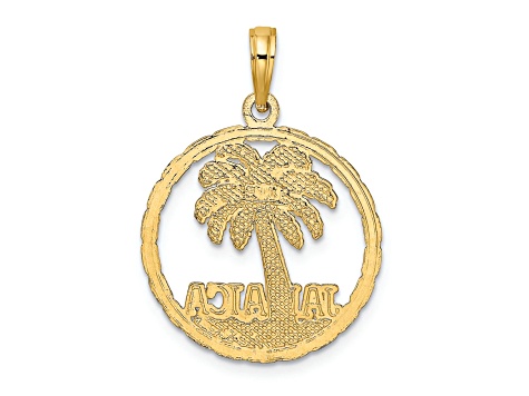 14k Yellow Gold Textured Jamaica With Palm Tree Inside Circle Charm ...