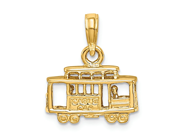 14k Yellow Gold Polished and Textured 3D Trolley Car Pendant