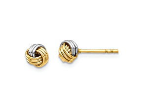 14k Yellow Gold and Rhodium Over 14k Yellow Gold 5.12mm Love Knot Stud Earrings